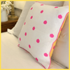 Saffron and White with Neon Pink Ikat Polka Dot Hand Printed Cushion