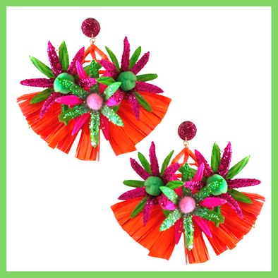 Exotic Blooms Earrings - Orange Extravaganza