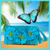 Tropicana Sequin Flower Clutch Bag - Turquoise