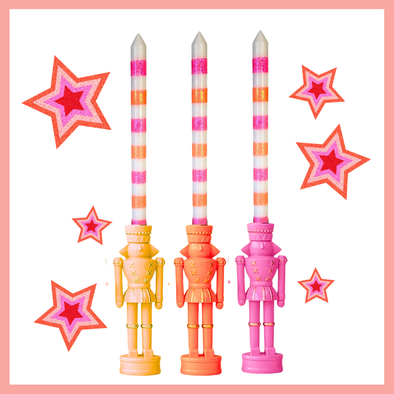 Pink & Orange Sorbet Glitter Dinner Candles - Set of 2