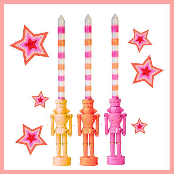 Pink & Orange Sorbet Glitter Dinner Candles - Set of 2