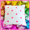 Saffron and White with Neon Pink Ikat Polka Dot Hand Printed Cushion