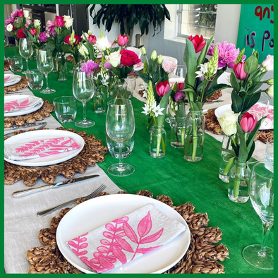 Green Block Stripe Handprinted Tablecloth 350cm