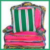 Green with Neon Pink Stripe Hand Printed Cushion
