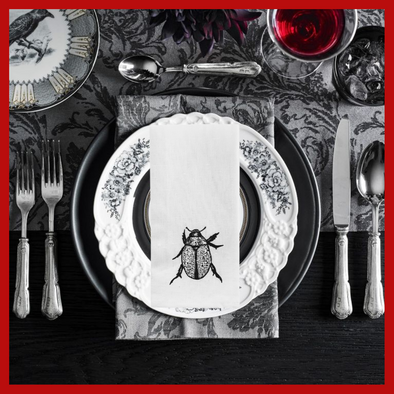 Black Beetle Handprinted Napkins