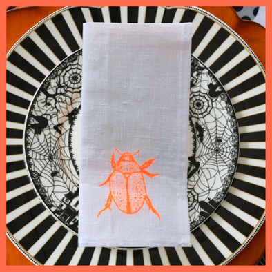 Neon Orange Beetle Handprinted Napkins