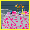 Highlighter Pink Ribbon Handprinted Tablecloth 350cm