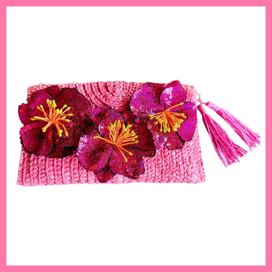 Tropicana Sequin Flower Clutch Bag Pink – Happiness Place