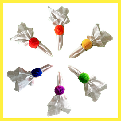 Rainbow Pom Pom Napkin Rings - Set of 6