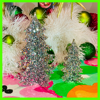Christmas Tree, Small Silver Glitter Acrylic
