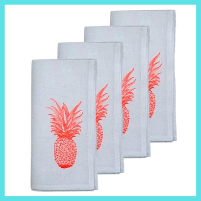 Neon Orange Pineapple Handprinted Napkins