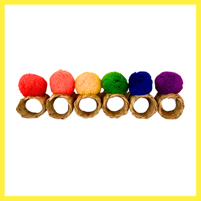 Rainbow Pom Pom Napkin Rings - Set of 6