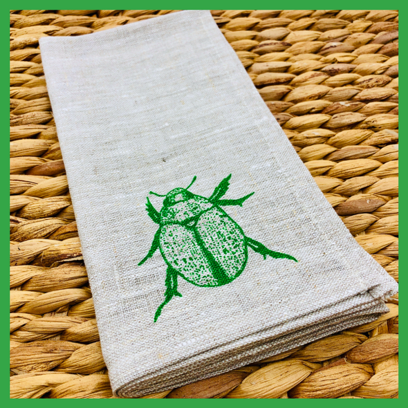 Green Beetle Handprinted Napkins