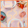 Blush & Neon Orange Spaghetti Handprinted Linen Tablecloth