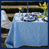 Blue & Navy Spaghetti Handprinted Linen Tablecloth