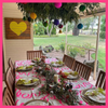 Highlighter Pink Ribbon Handprinted Tablecloth 350cm