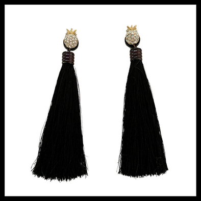 Black Pineapple Tassel Earrings
