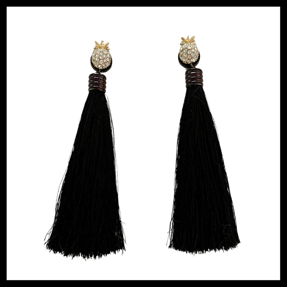 Black Pineapple Tassel Earrings