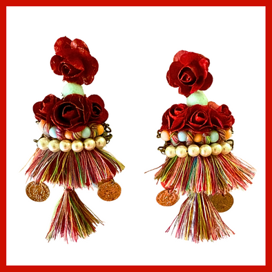Rosso Fiori d'Italia Earrings with Pearls