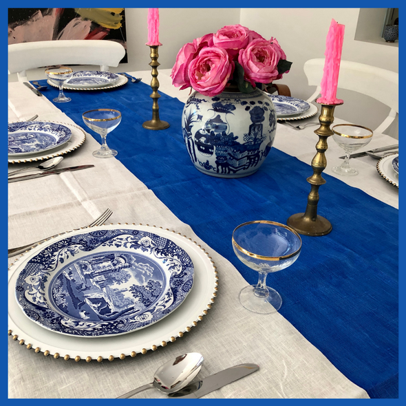 Mediterranean Block Stripe Handprinted Tablecloth