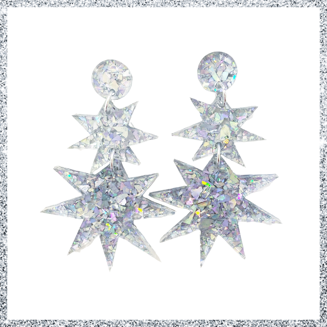 Glitter star earrings deals