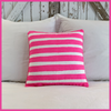 White & Neon Pink Stripe Hand Printed Linen Cushion