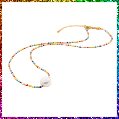 Rainbow Glass Bead Necklace