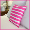 White & Neon Pink Stripe Hand Printed Linen Cushion