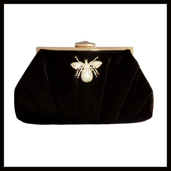 Bee-utiful Velvet Clutch Bag - Black