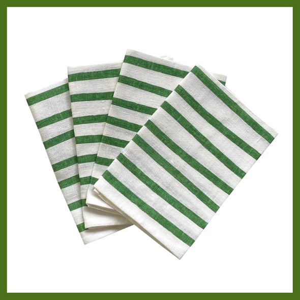 Green Stripe Handprinted Linen Napkins