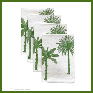 Green Palms Handprinted Linen Napkins