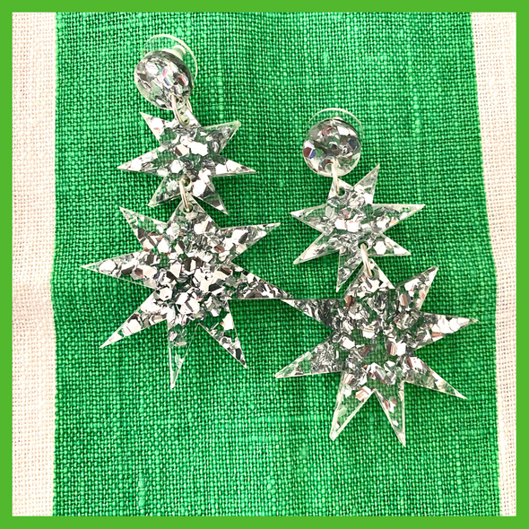 Silver Glitter Stars Earrings