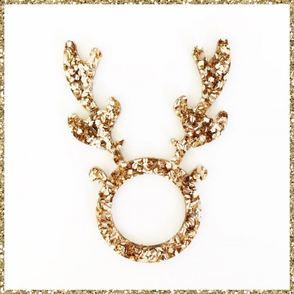 Christmas Reindeer Gold Napkin Rings - 4 Pack